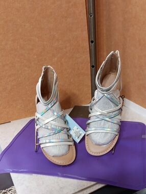 Cat & Jack Iridescent Strappy Gladiator Sandals - White